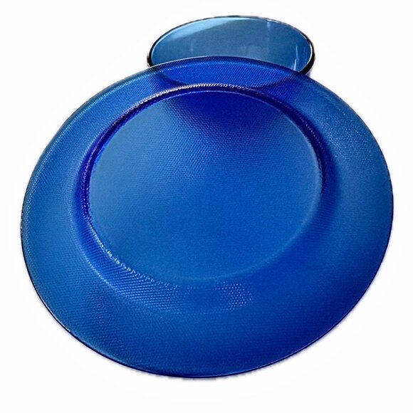 Rare Cobalt Blue Glass Dinner Plates Etched  Textured Underside Set of 2 - Picture 4 of 12
